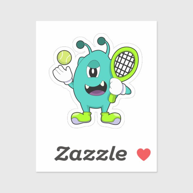 Sticker Alien à Tennis avec raquette de tennis (Feuille)