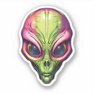 Sticker Alien de l'espace coloré face Déplaisant Alien de