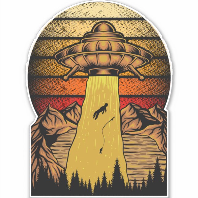 Sticker Alien drôle d'enlèvement de pêcheur UFO (Devant)