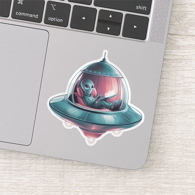 Sticker Alien drôle en OVNI (Détail)