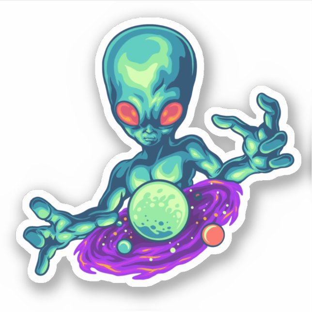 Sticker Alien éffrayant Et Sa Galaxie (Devant)