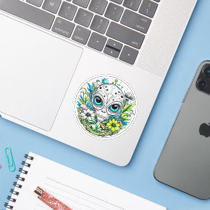 Sticker Alien Extraterrestre dans Fleurs Nuit Étoilée