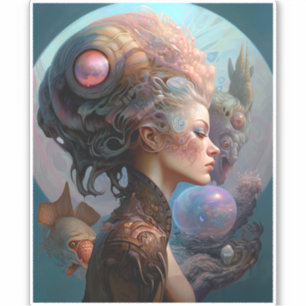 Sticker Alien Femme Surreal Science Fiction Art