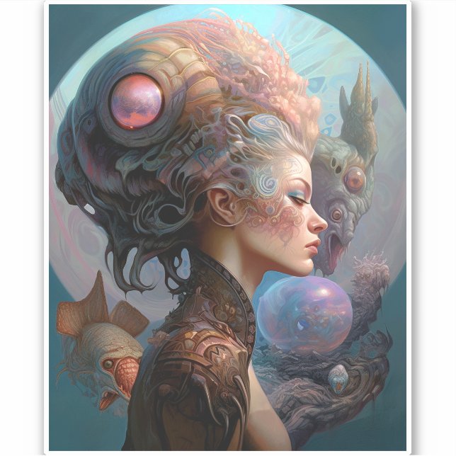 Sticker Alien Femme Surreal Science Fiction Art (Devant)
