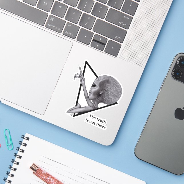 Sticker Alien gris, la vérité est là (Ordinateur portable avec iPhone)