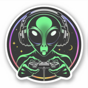 Sticker Alien Lecture de jeux vidéo avec Arrière - plan ét