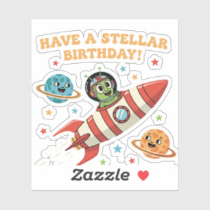 Sticker Alien Rétro Mignon dans une Fusée Spatiale   Bi St