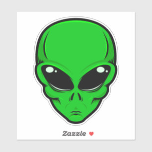 Sticker alien vert aux grands yeux noirs