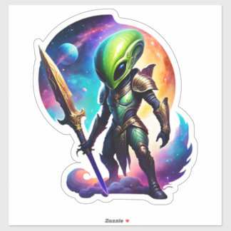 Sticker Alien Vert Avec Une Épée