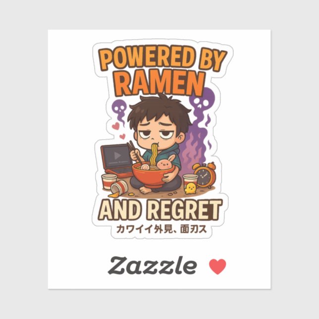 Sticker Alimenté par des ramen et des regrets (Feuille)