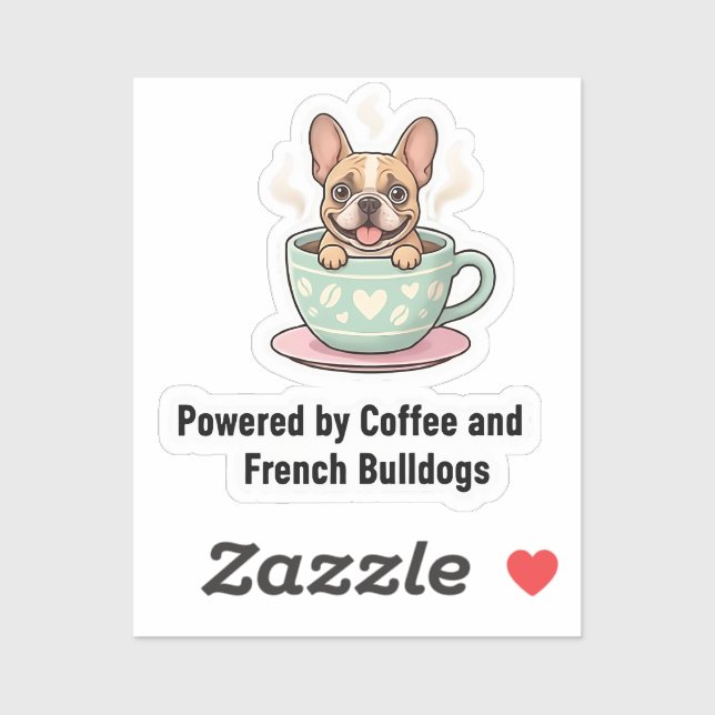 Sticker Alimenté par le café et le chaos de Frenchie Migno (Feuille)