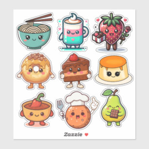 Sticker Aliments mignons Kawaii   Beignet, café, Ramen