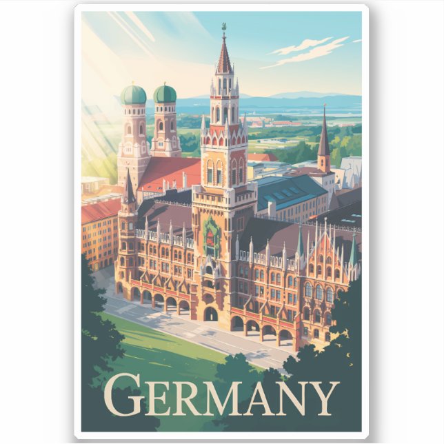 Sticker Allemagne Munich Illustration Voyage Art Vintage (Devant)