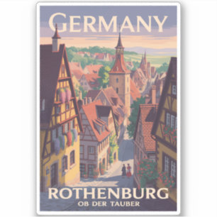 Sticker Allemagne Rothenburg ob der Tauber Illustration Ar
