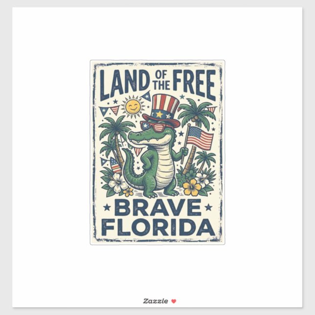Sticker Alligator de Floride Patriotique 4 juillet (Feuille)