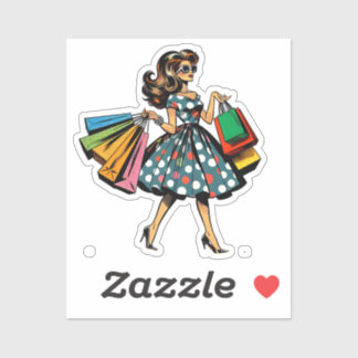 Sticker Allons faire du shopping ! Femme amusante avec des