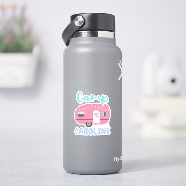 Sticker Allons-y Glamping Girly Camp Nom fête d'anniversai (HydroFlask)