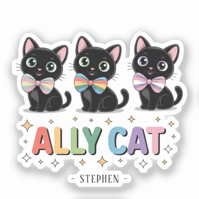 Sticker Ally Cat - Black Cat LGBTQ Pride (Recto)