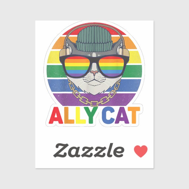 Sticker Ally Cat LGBT Gay Rainbow Pride Drapeau - Ally Cat (Feuille)