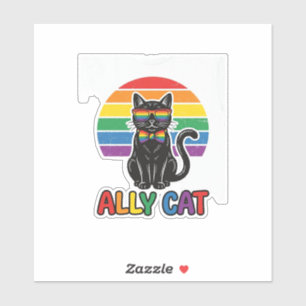 Sticker Ally Cat Rainbow Pride Vintage Chat T-Shirt Design