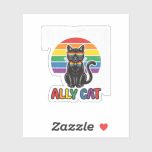 Sticker Ally Cat Rainbow Pride Vintage Chat T-Shirt Design