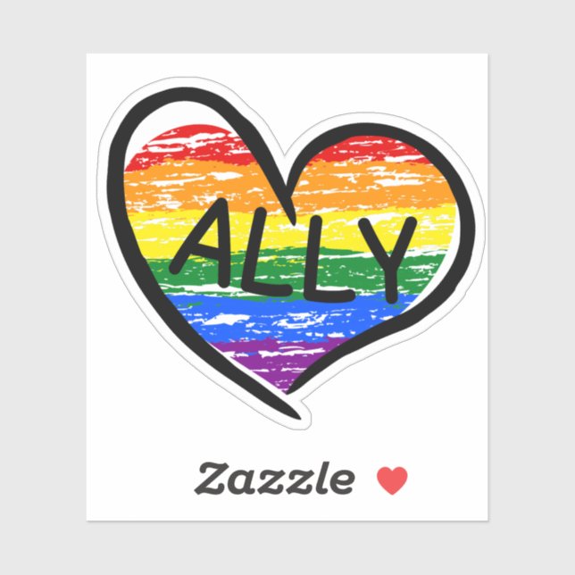 Sticker Ally pour LGBTQ+ Coeur tiré main (Feuille)