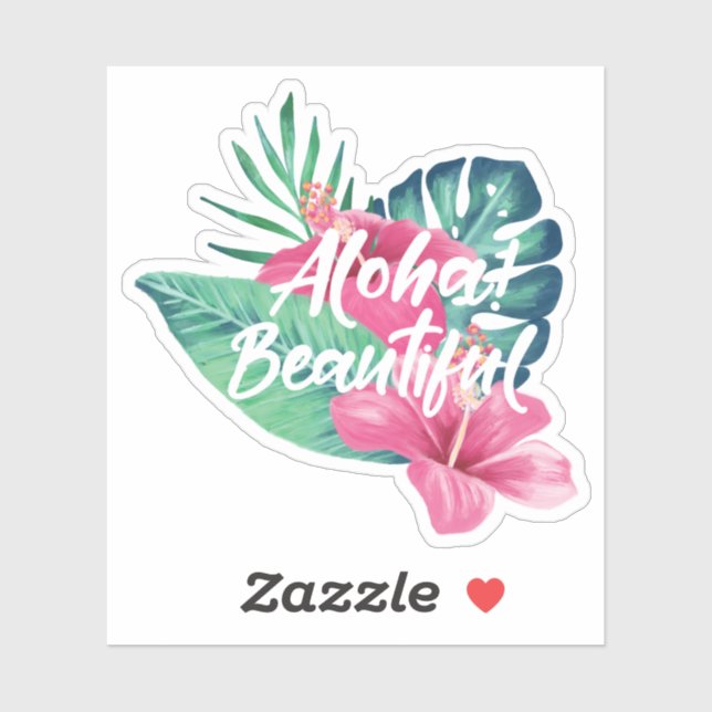 Sticker Aloha Belle Aquarelle Tropicale Palm Hibiscus (Feuille)