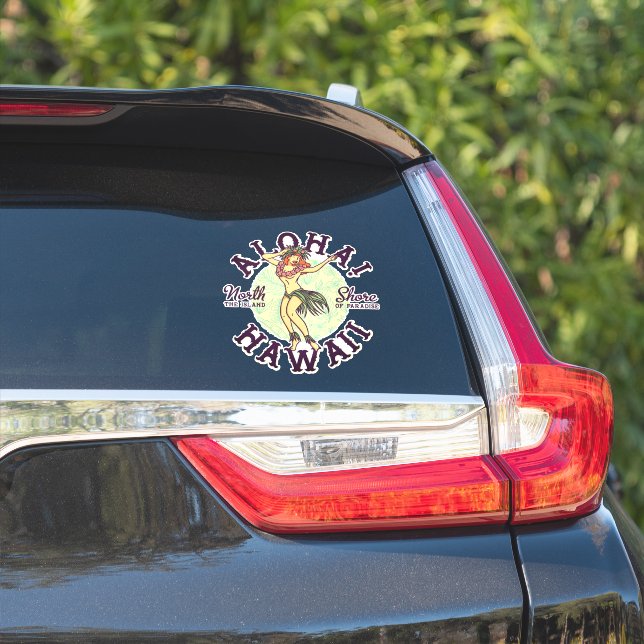Sticker Aloha Hawaii North Shore Fille Hula Lei (Côté voiture)