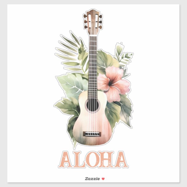 Sticker Aloha Hibiscus Fleur Guitare (Feuille)