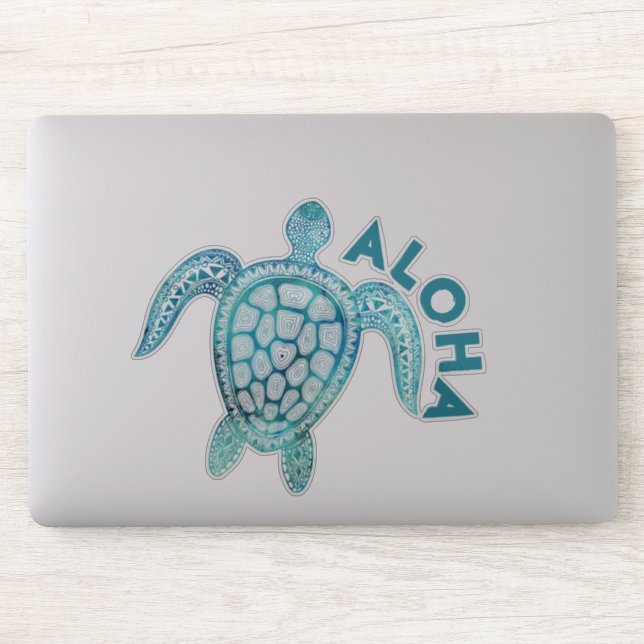 Sticker Aloha Turquoise de mer Hawaïenne (Ordinateur)