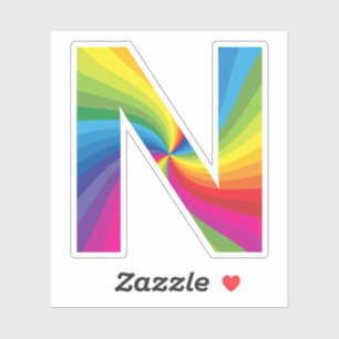 Sticker Alphabet arc-en-ciel coloré mignon N