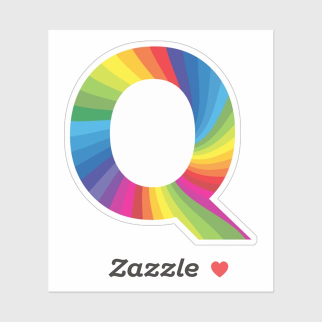 Sticker Alphabet arc-en-ciel couleur mignon Q (Feuille)