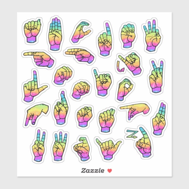 Sticker Alphabet ASL Arc-en-Ciel – Éducatif et Expressif (Feuille)