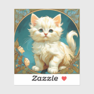 Sticker Alphonse Mucha Art Nouveau Chat Blanc