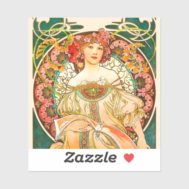 Sticker Alphonse Mucha Art Nouveau Daydream (Feuille)
