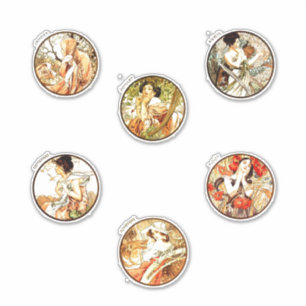 Sticker Alphonse mucha art nouveau femmes saisons élégante