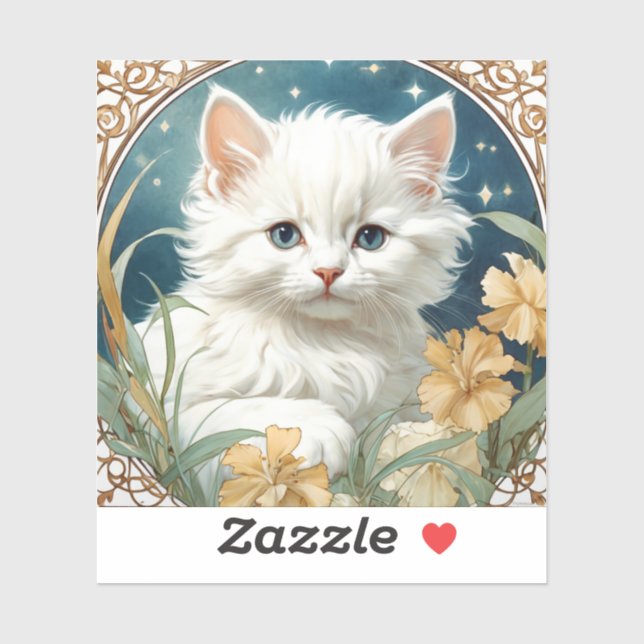 Sticker Alphonse Mucha Art Nouveau Kitten (Feuille)