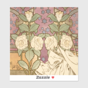 Sticker Alphonse Mucha Étoiles Élégantes Art Nouveau Camél