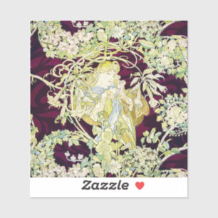 Sticker Alphonse Mucha Femme au marguerite Art nouveau Art