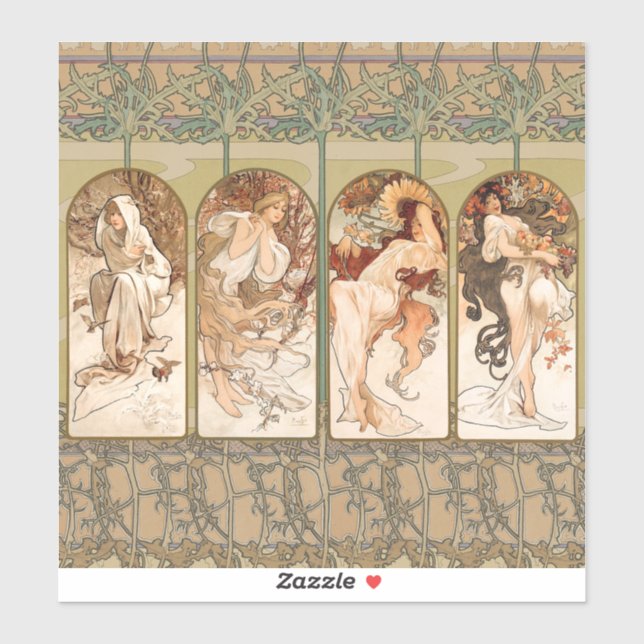 Sticker Alphonse Mucha The Seasons 1897 Art Nouveau (Feuille)
