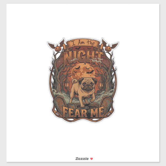 Sticker Am Night Fear Me Pug Halloween Moon_1 (Feuille)