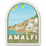 Sticker Amalfi Italie Retro Voyage Art Vintage<br><div class="desc">Amalfi design vectoriel. Amalfi est une ville située dans un cadre naturel spectaculaire,  au pied de falaises escarpées,  sur la côte sud-ouest de l'Italie.</div>