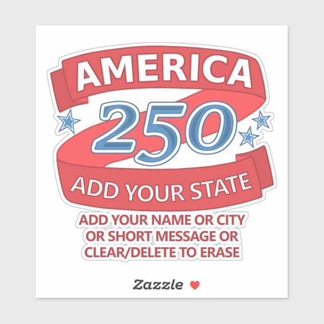 Sticker America 250 Add State And Text Patriotic Promo (Feuille)