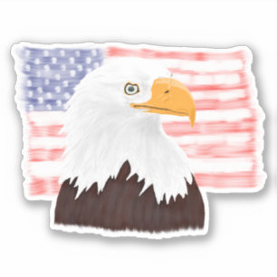 Sticker American Bald Eagle and Flag - transparent.