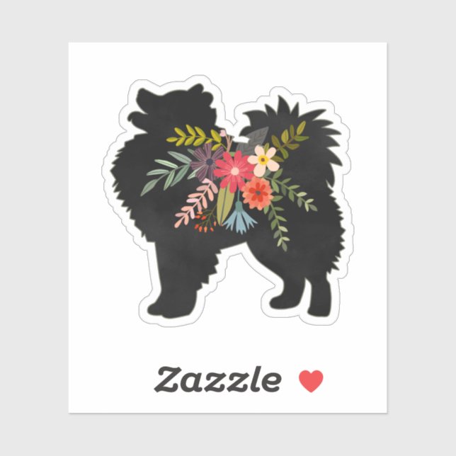 Sticker American Eskimo Chien Boho Floral Silhouette (Feuille)