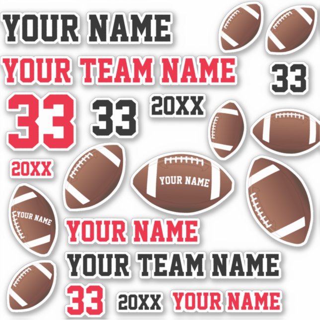Sticker American Football Ball Team Nom Numéro Enfants (Devant)