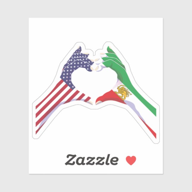 Sticker American Iranian Unity Heart with Lion and Sun (Feuille)