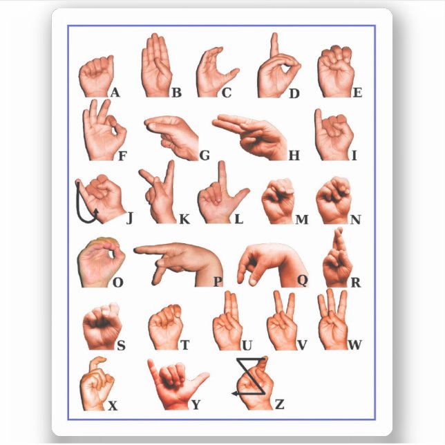 Sticker American Sign Language Alphabet Board, Learn Asl (Devant)