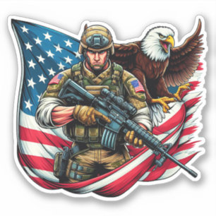 Sticker American Soldier Eagle USA Drapeau Patriotique Art