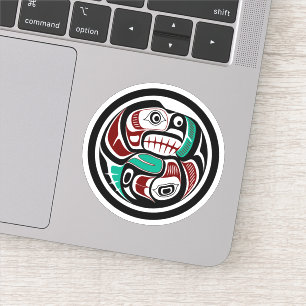 Sticker Amérindien Noir Haida Art Otter Saumon